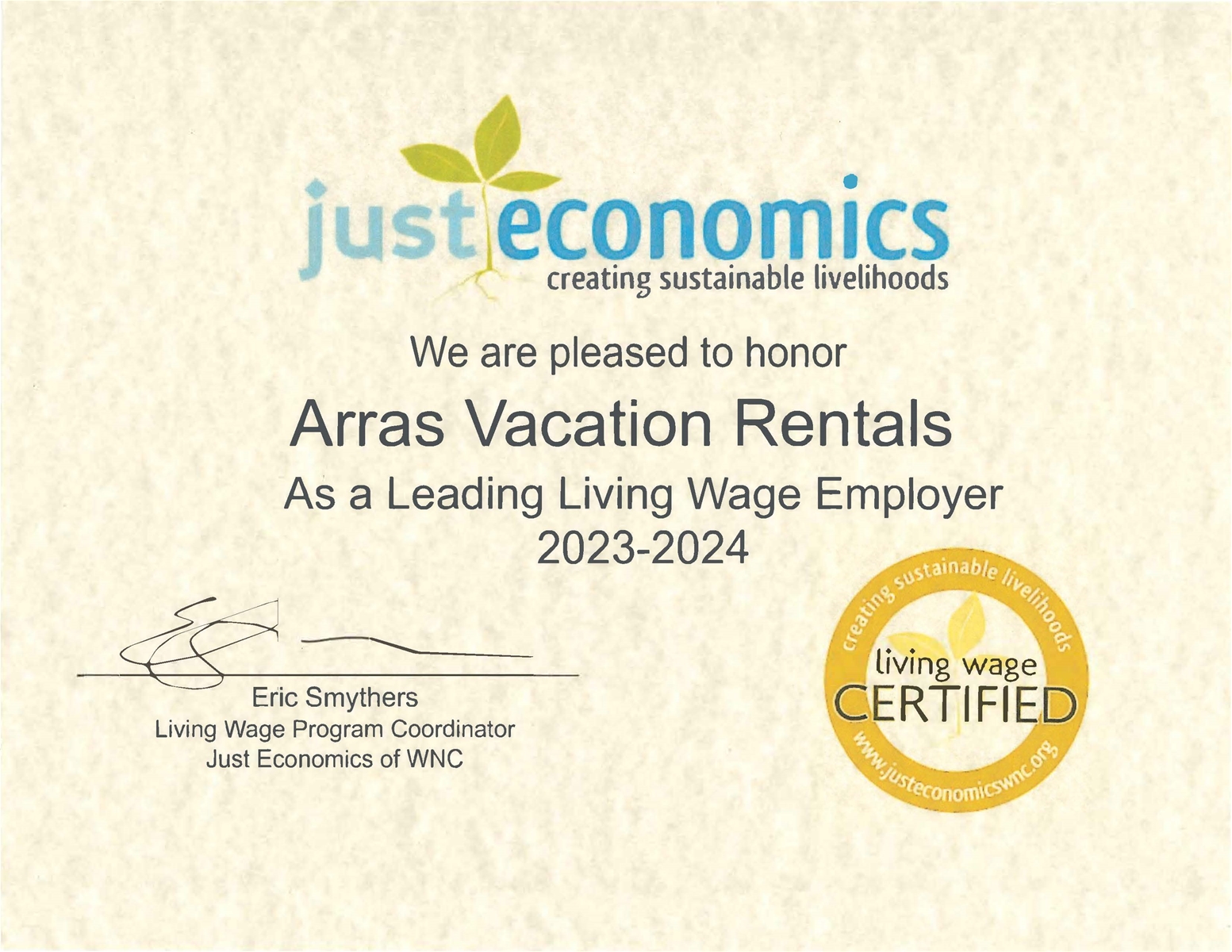 Just Economics Living Wage Certified